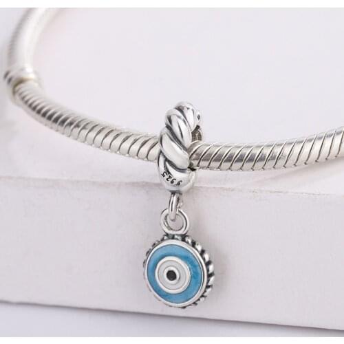 European Style 925 Sterling Silver Bead Blue Watchful Eye-Shape Charm Bead Charm Bracelet DIY Jewelry Making For Pandora