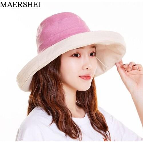 MAERSHEI Women Summer Sun Shading Hat Sun Bucket Hats Double-sided Solid All-match Wide Brim Korean Style Ladies Elegant Fisherm