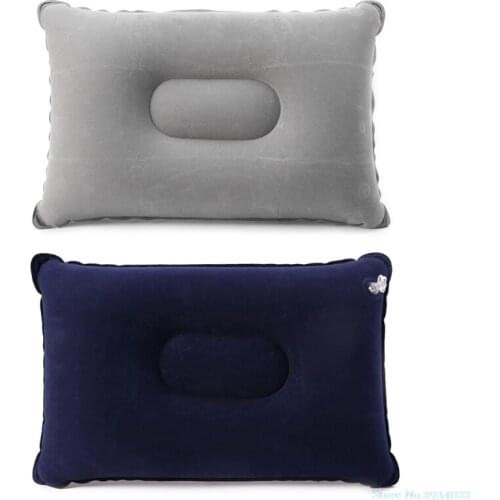 New Folding Flocking Air Inflatable Pillow Camping Travel Airplane Sleep Cushion Pad Drop Ship