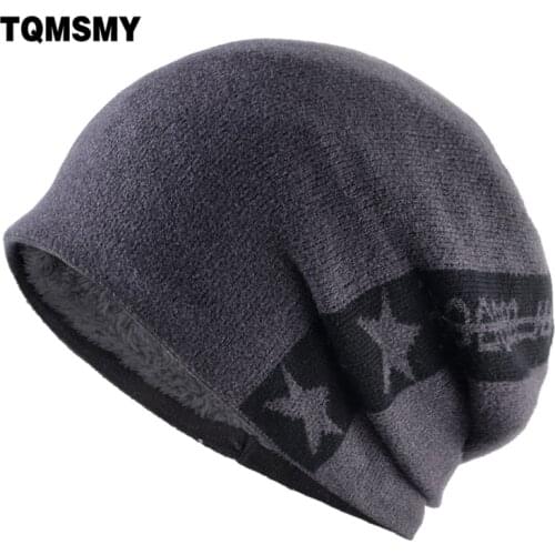 TQMSMY Fashion Skulies Beanie Men Knitted Stars Hats Solid Color Knit Winter Beanies Warm Double Layer Gorras Hat Bonnet TMB37