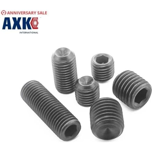 AXK 100Pcs M1.6 DIN916 Black Carbon Steel Metric Thread Grub Screws Inner Hexagon Socket Set Screw M1.6x(2/2.5/3/3.5/4/5/6/8) mm