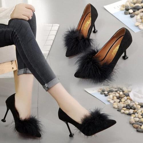 Spring and Autumn 2021 New Korean Version of Mao Mao Shoes Pointy Joker Comfortable Solid Color Fashion Womens Stilettos 7-9cm