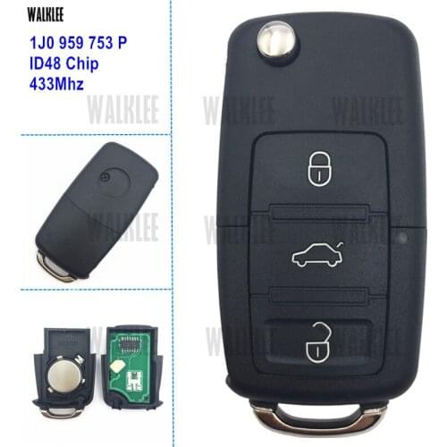WALKLEE 1J0959753P Remote Key for SEAT Arosa/Ibiza/Leon/Toledo 433MHz 1J0 959 753 P 2002-2005