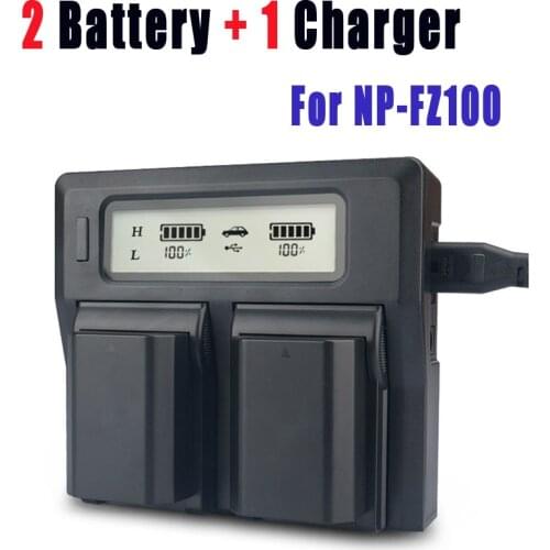 2Pcs NP-FZ100 NPFZ100 NP FZ100 Battery+Smart LED Dual USB Charger for Sony NP-FZ100, BC-QZ1, Sony a9, a7R III, a7 III, ILCE-9
