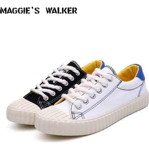 Maggies Walker 2018 New Arrival Women Fashion Lacing Canvas Casual Shoes Platform Canvas Walking Shoes White/Black Size 35~40
