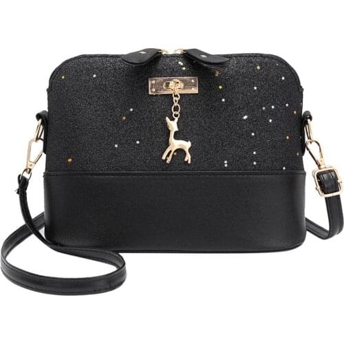 Shell Shoulder Handbag Women Sequin Lady PU Leather Crossbody Messenger Bag