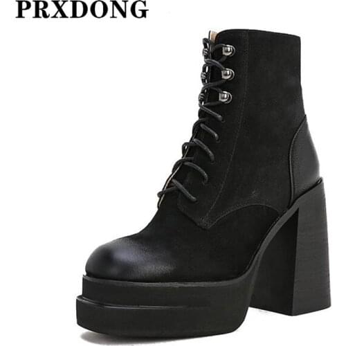 Lady Shoes 2021 New Autumn Winter Warm Shoes Ankle Boots Genuine Leather Sexy High Heels Platform Black Street Style Short Boots