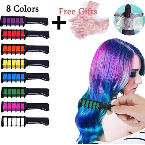8 Color Temporary Hair Color Chalk Comb with Gloves & Cap Washable Bright Hair Color Dye for Girls Kids Cosplay DIY cepillo pelo