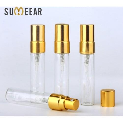 100PCS/Lot 5ml Mini Portable Refillable Spray Bottle Empty Perfume Bottle Atomizer Gold Aluminium Pump Parfum Cosmetic Sample