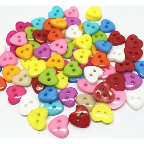 100pcs 12mm Plastic Mixed Heart Buttons 2 Holes Sewing Clothing Accessories Button DIY Cardmaking Embellishments Crafts