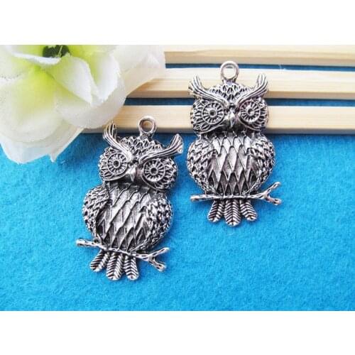 15pcs Antique silver tone Delicated Cute Night Owl Pendant Charm,fit 2pcs Rhinestone,on Tree Trunk,DIY Jewelry Accessory