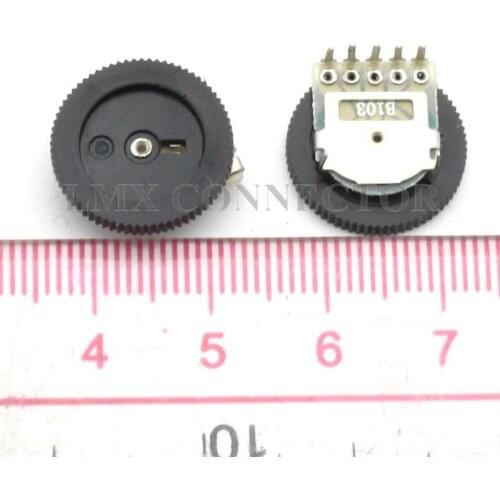 20PCS 16*2mm Double Gear Round Disc Tuning Potentiometer B103 10K 90 Degrees 5Pin Dial Potentiometer