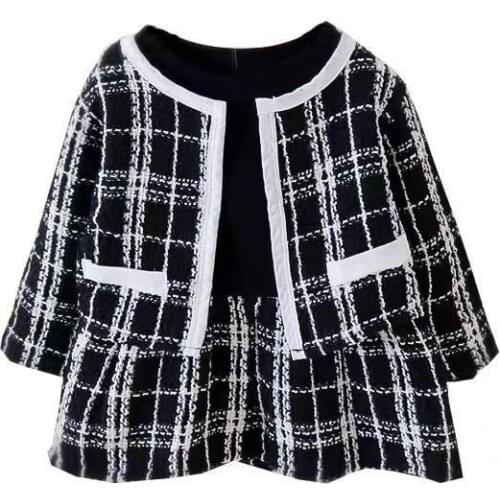 2021 Spring Baby Girl Dress Set Elegant Plaid Jacket Long Sleeved Dress 2pcs Suit Princess Toddler 1st Birthday Party Costumes