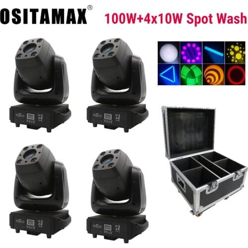 4 Light +1 Case RGBW Moving Head 4in1 dmx beam wash led stage light with 100w white gobo spot dmx light moving heads