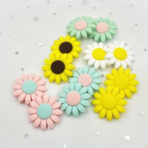 5pcs Sunflower silicone beads food grade baby teether girls DIY necklace toys teething beads pacifier chain making kids gift