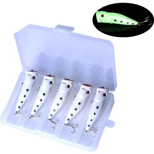5Pcs Luminous Popper Fishing Lures 7.5cm 10g With Box Top Water Night Noctilucent Lure Hard Baits Pesca Fishing Tackles