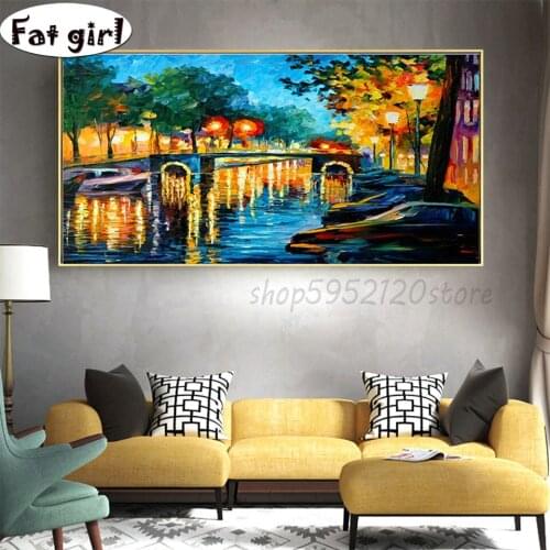 Abstract Art Landscape 5D diamond Paintings Woods the bridge Posters cross stitch embroidery diy hand drill mosaic oil painting
