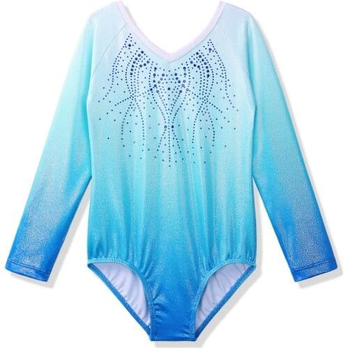 BAOHULU Childrens Ballet Leotards Long Sleeve Gymnastics Girls Ballerina Costumes Leotards Gradient Blue Ballet Tutu Dancerwear