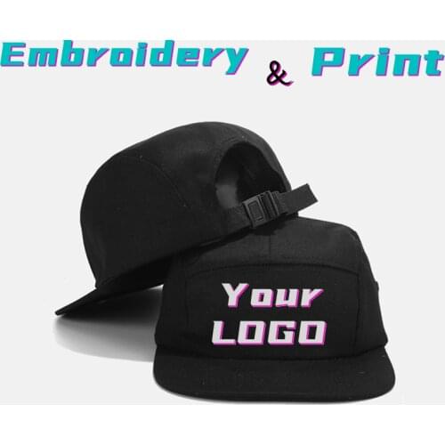 Custom Logo 5 Panels Snapback Caps For Men Adjustable Flat Brim Washed Cotton Camping Hats Unisex Solid Soft Low Crown Bone Hats