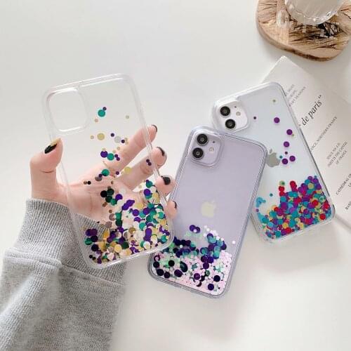 Colorful Moving Glitter Dynamic Liquid Quicksand Cases For iPhone 6s 7 8Plus SE2020 X XR 12 Mini 11 Pro Max Clear Cover