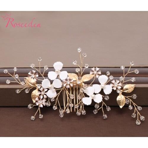 Elegant Headpiece Women Clips Fashion Golden Bride Hair Combs Wedding Hair Accessories Jewelry RE4246