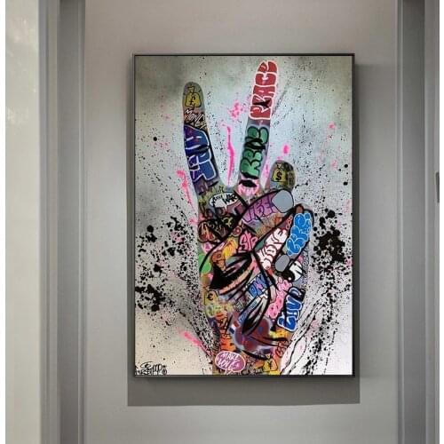 Graffiti Art Poster Print Painting Street Art Gesture Victory on Canvas Hand Gesture Wall Pictures for Living Room Home Decor