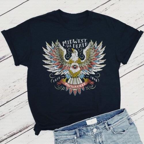 American Vintage West Eagle Printed Unisex Loose Cotton Graphic Tees Short Sleeve O Neck Tops Summer Causal Basic Tshirts