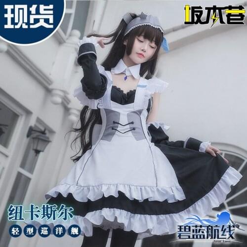 Game Azur Lane HMS Newcastle Cosplay Light Cruiser HMS Newcastle Maid Outfit Cosplay Costume Full Set Carnival Halloween Party
