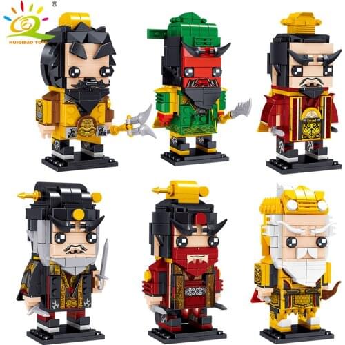 HUIQIBAO TOYS Chinese Hero Three Kingdoms Building Blocks GuanYu LiuBei ZhangFei Action Figures Dolls Model Bricks Children Gift
