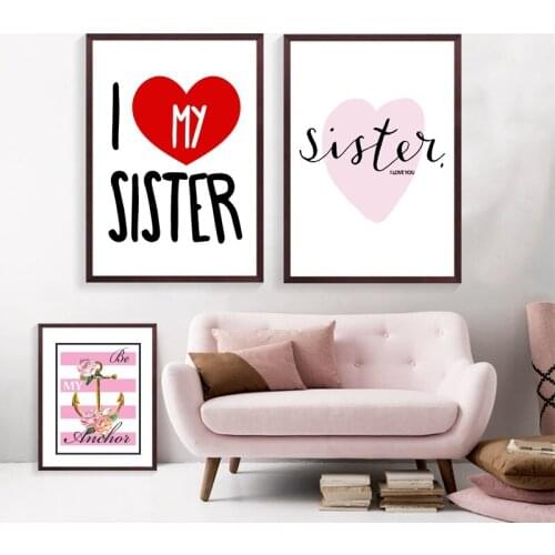 I Love My Sister Quote Canvas Painting Cute Art Print Picture For Twin Room / Girl Room Modern Wall Decoration