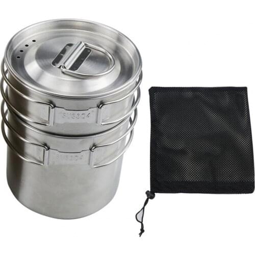 Stainless Steel Pot Portable Water Mug Cup with Lid and Foldable Handle Outdoor Camping Cooking Picnic