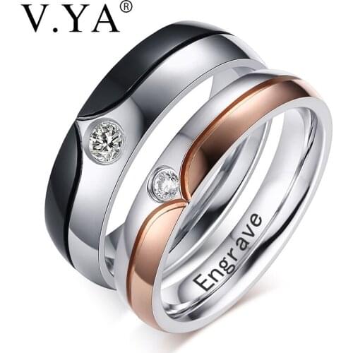 V.YA Stainless Steel Couple Rings For women man Gift Romantic Wedding Rings For Lover high quality ring jewelry for engagement
