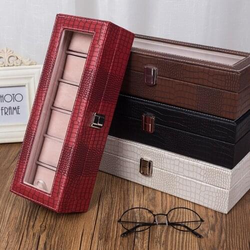 PU Leather Box Storage Display Box Organizer Luxury Casket Acrylic Transparent Glass 6 Epitopes Watches Case Watch Travel Case