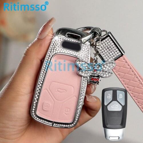 Leather High Quality Car Key Ring Case Holder Cover For Audi A4 Allroad B9 Q5 Q7 TT TTS 4M 8S 2016 2017 2018 Accessories