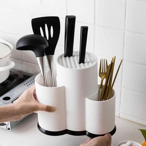 Kitchen Cutlery Organizer Knife Stand Utensil Plastic Drain Storage Holder Spoon Fork Chopstick Kitchenware Tool Tray Shelf Box