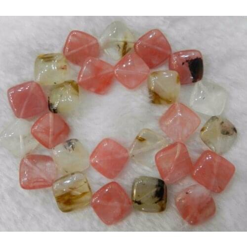 Min Order1 ) 14mm Fashion Square Diagonal Watermelon Tourmaline stone Loose Beads Accessory Parts 15inch Jewelry making design