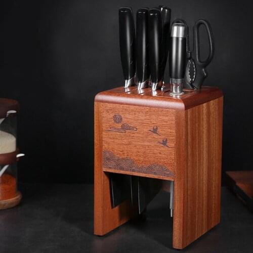Ebony Wood Kitchen Knife Stand Hollow Mildew Proof 11 Holes Knife Holder Santoku Slicing Knives Storage Rack Chef Knife Block