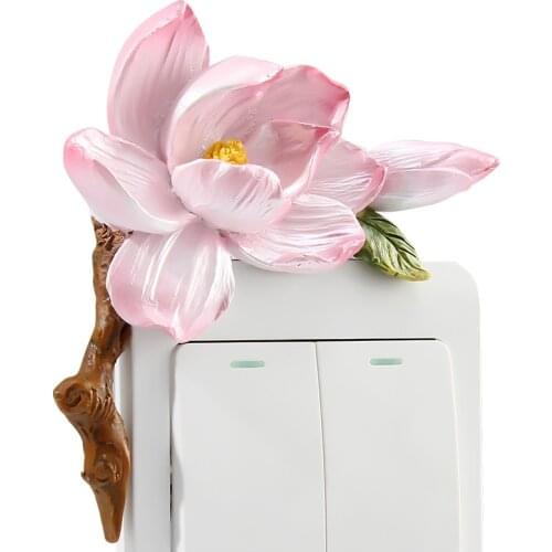 Resin Flower Statue 3D Switch Stickers Creative Decoration for Home Household Wall Sticker Socket Panel Decor Cover Naklejki