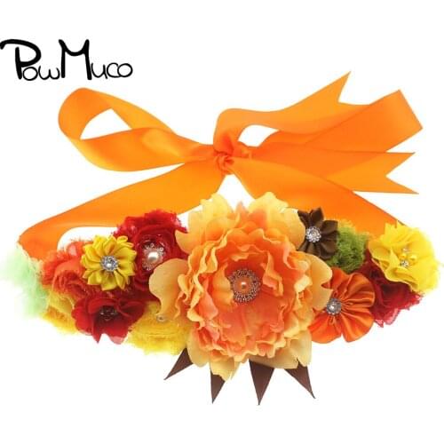 Powmuco Shining Rhinestone Beads Artificial Flower Women Sash Orange Adjustable Maternity Waistband DIY Wedding Party Decoration