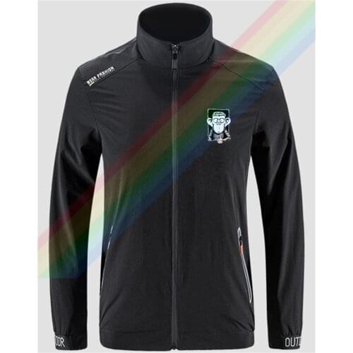 Big-eared Monkey On Black Background Slim Sport Jacket Mens Outdoor Zippered Comfortable Soft Jacket Men Casual Front Printing