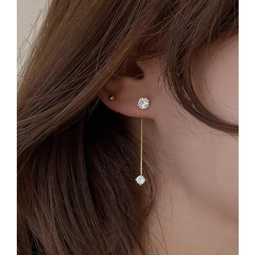 Simple Zircon Long Earrings Front And Back Delicate Korean Brincos 2021 Femme Jewelry Wholesale