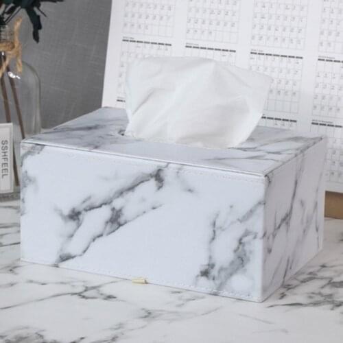 Marble Pattern Rectangular Leather Tissue Box Cover Holder Hotel Drawer Light Luxury Business Office Dining Leather Tissue Box