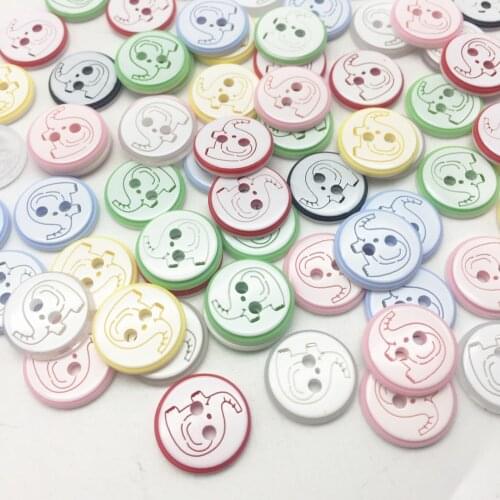 100pcs 11mm Resin Round 2 Holes Elephant Mixed Buttons Shirt Sewing Novelty Buttton Accessories DIY Crafts