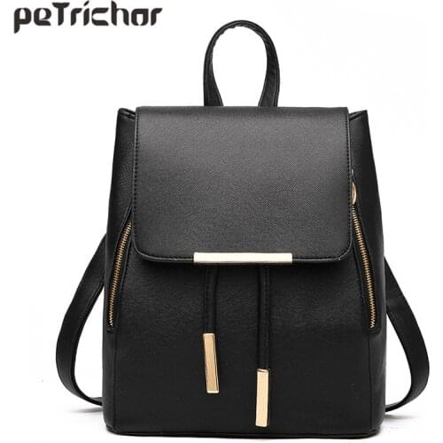 Petrichor New Women Backpack PU Leather Fashion Female Backbags Large Capacity Zipper School Bags for Teenager Girls Mochila