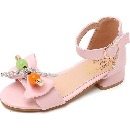 Girls' Sandals 2021 Summer New High Heel Soft-soled Princess Shoes Fashion Bow Roman Sandals Open Toe Childrens Shoes E909