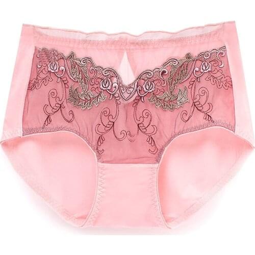 Sexy Mid Waist Embroidery Lace Panties Sexy Seamless Breathable Briefs Plus Size Woman Lingerie Sexy Transparent Underwears 3XL