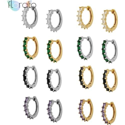 New 925 Sterling Silver Earrings for Women Green/Black/Purple/White Crystal Zircon Round Circle Earrings Fashion Jewelry