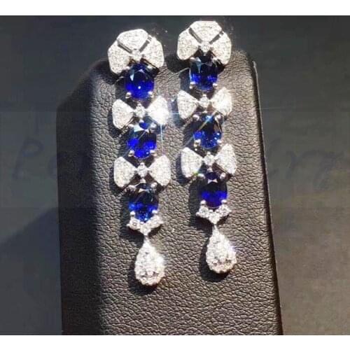 Natural real sapphire or emerald drop earring Free shipping 925 sterling silver 0.35ct*6pcs gemstone Fine jewelry #J8101502