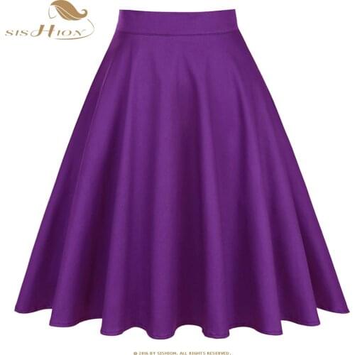 SISHION Solid Color Y2K Faldas Cotton Casual Flare Swing Purple Skirt VD0020 High Waist 50s 60s Vintage Kawaii Summer Skirt