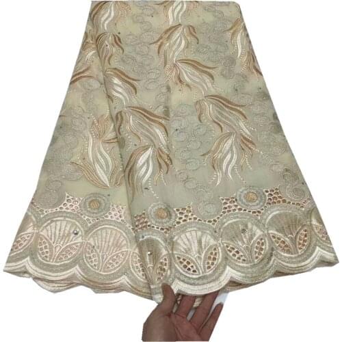 SJ Lace Cotton Lace Fabric 2021 High Quality African Swiss Voile Lace Stones Embroidery African Lace Fabric For Sewing t3-22